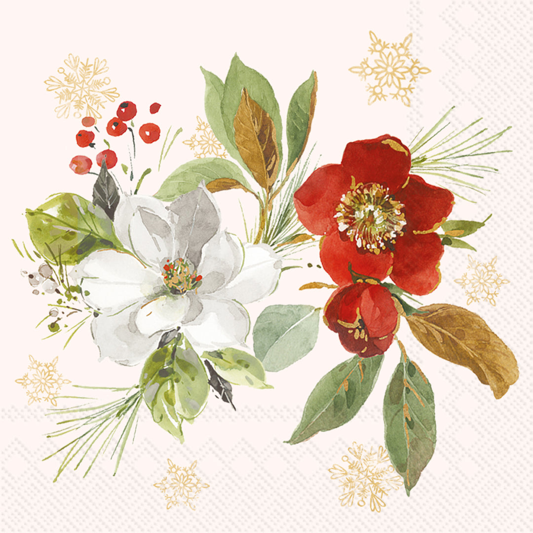 Poinsetta Bouquet Cream Cocktail Napkin