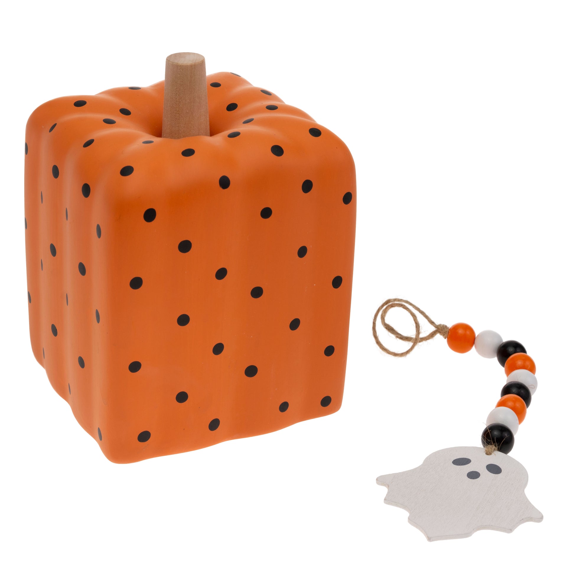 ORANGE DOT PUMPKIN WITH GHOST BEADS