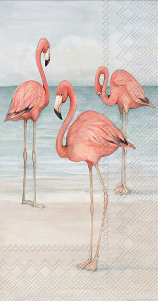 Flamingo Trio On Beach Guest Towel