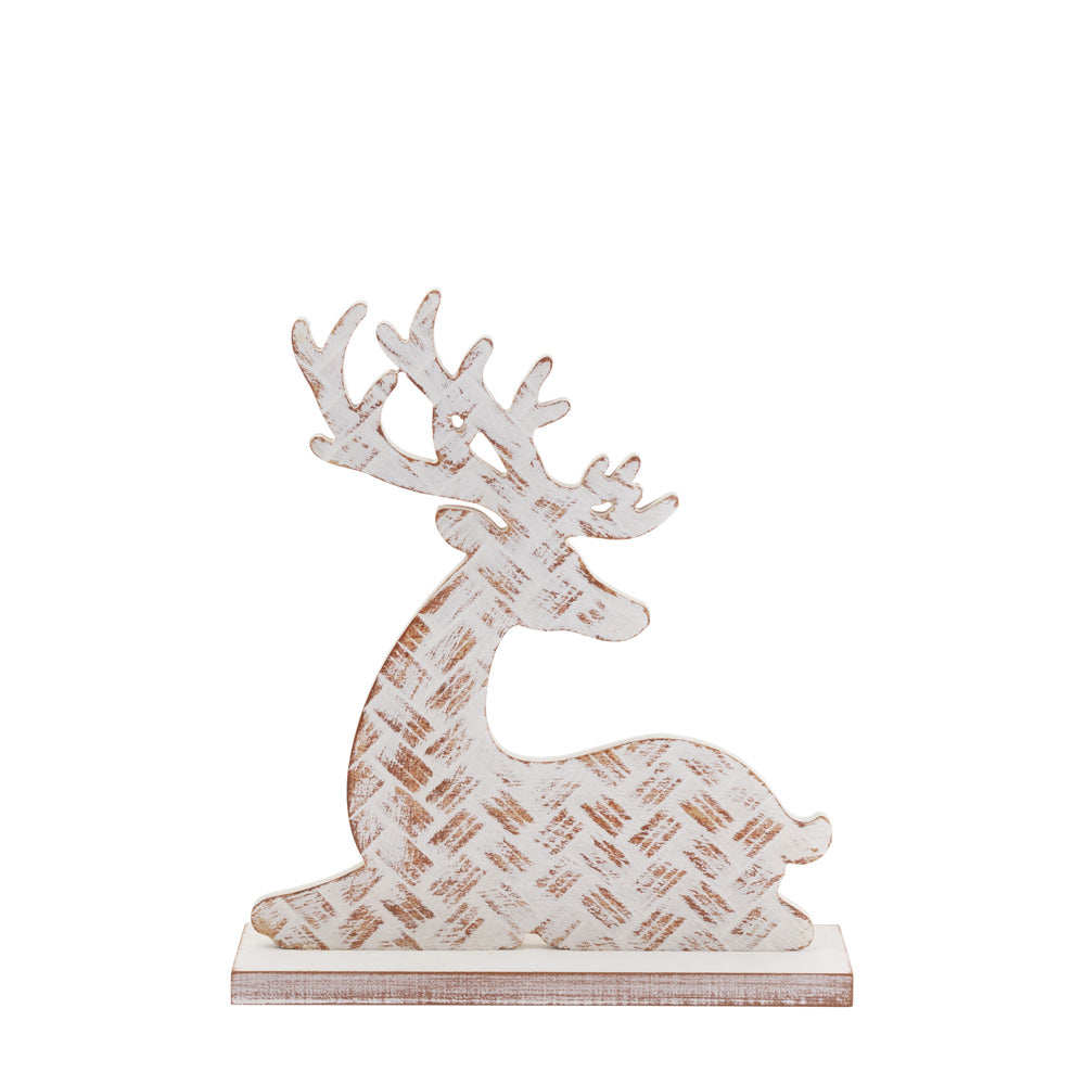 Sitting White Wash Basketweave Deer