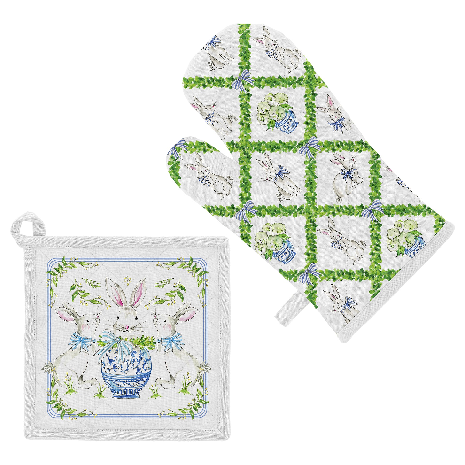 Boxwood Bunny Oven Mitt and Pot Holder Set