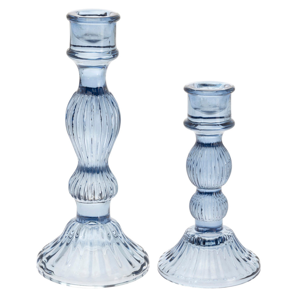 Navy Glass Candle Sticks (Set of 2)