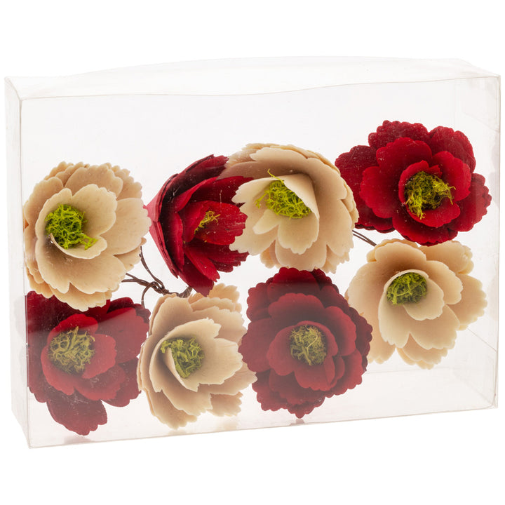Red and Natural Wood Curl Flowers (Set of 8)