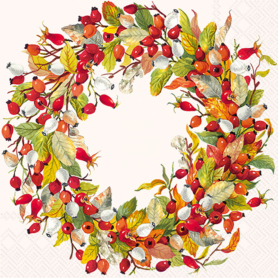 Rose Hip Wreath Cocktail Napkin