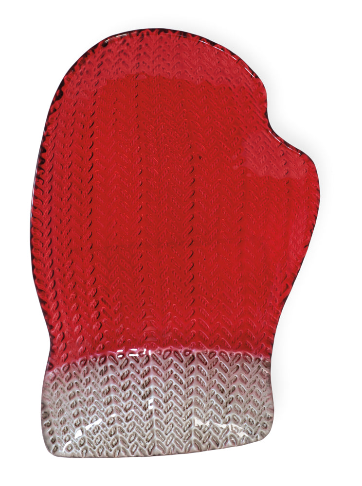 RED MITTEN GLASS PLATE