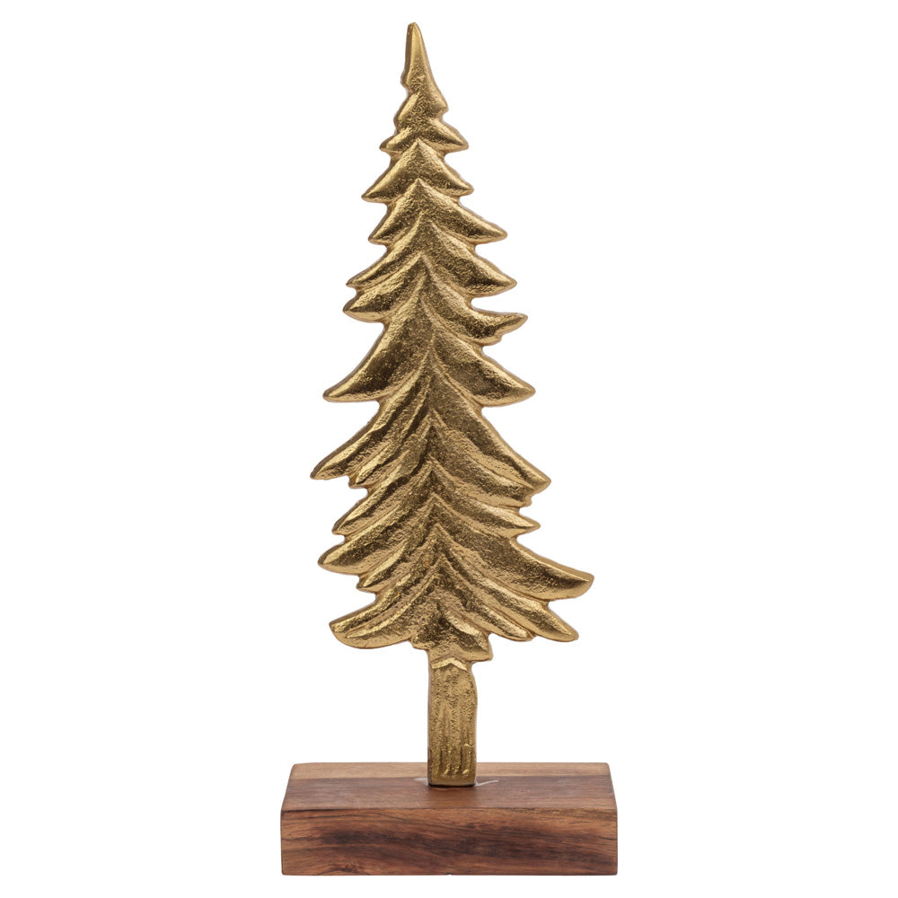 Large Gilded Gold Spruce Tree On Wood Base