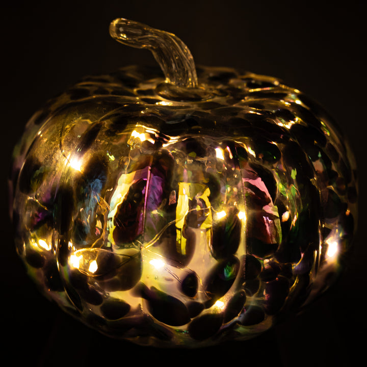 Iridescent Oil Slick Glass Pumpkin Small