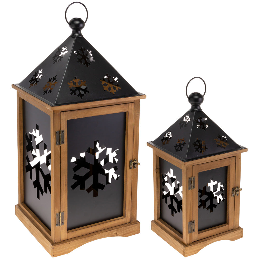 Paoli Snowflake Lanterns (Set of 2) Natural & Black