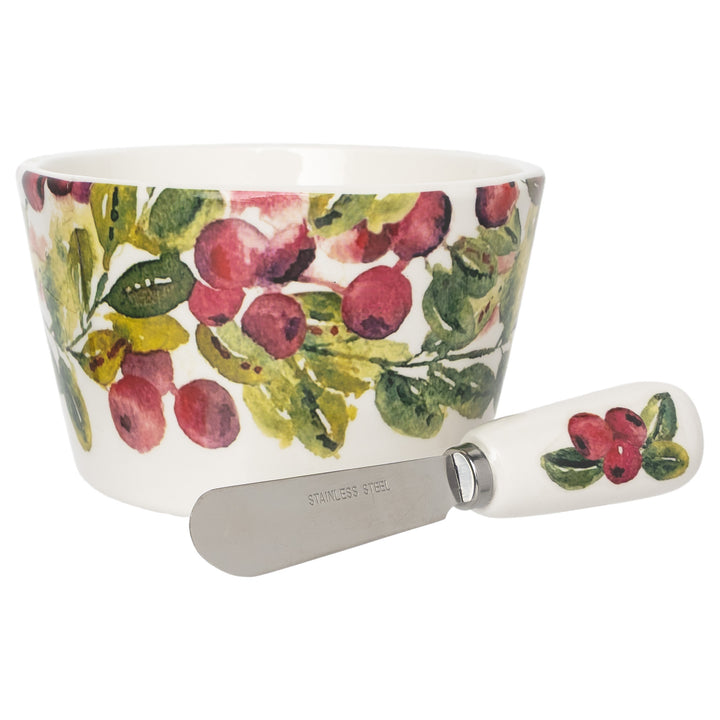 Cranberry Wreath Bowl and Spreader