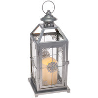 Silver Sundial Lantern With Led Candle