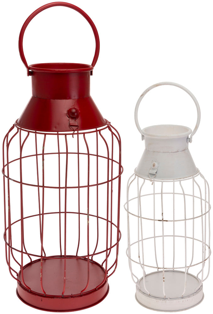 RED & WHITE METAL BUOY LANTERNS S/2