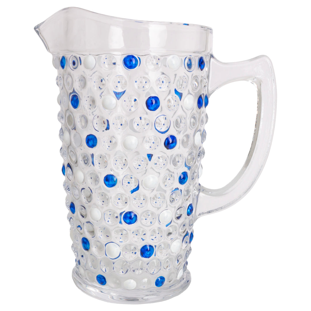 Blue &amp; White Hobnail Glass Pitcher