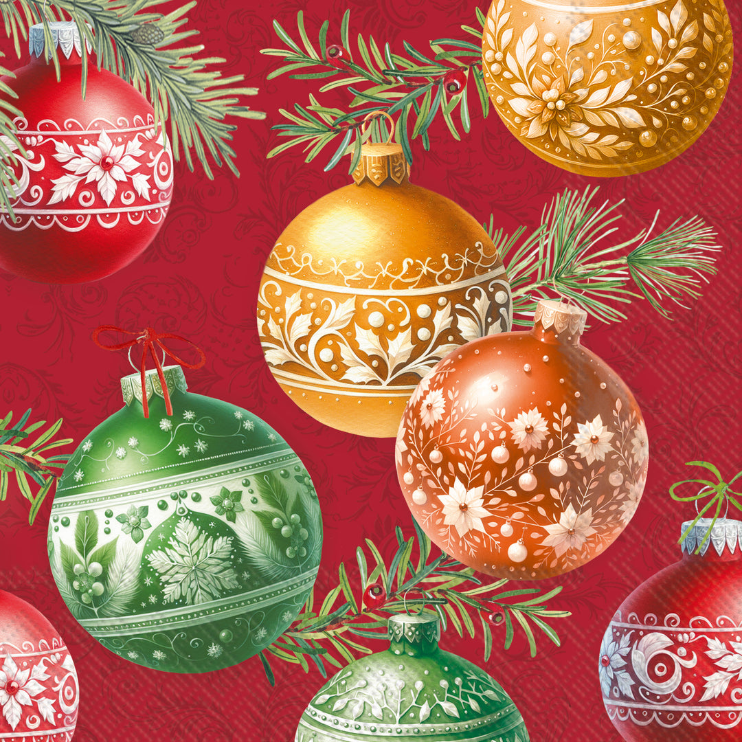 Christmas Bubbles Red Lunch Napkin