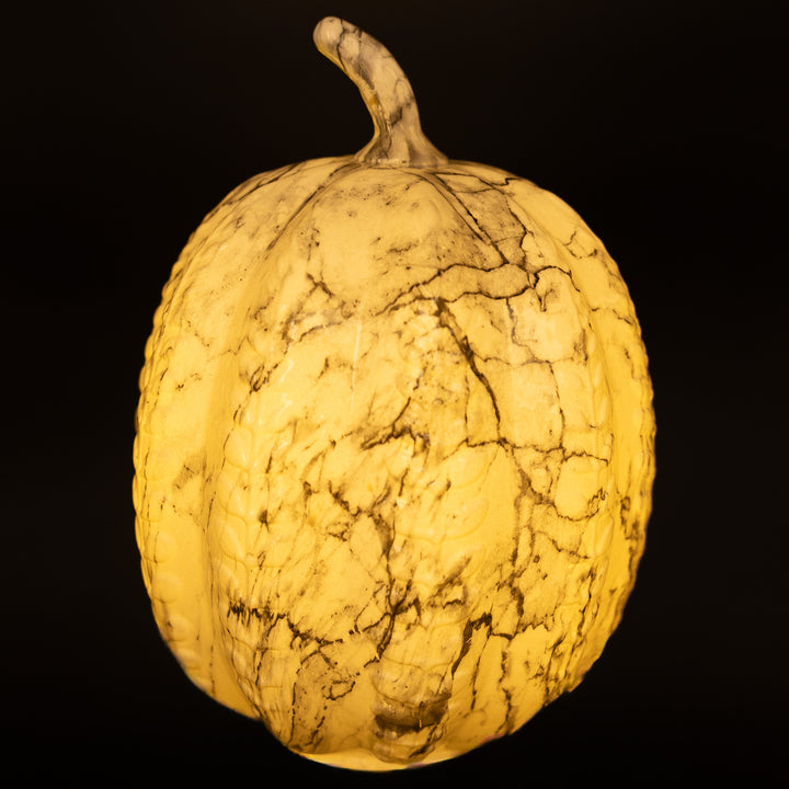 Black &amp; White Marble LED Pumpkin Large