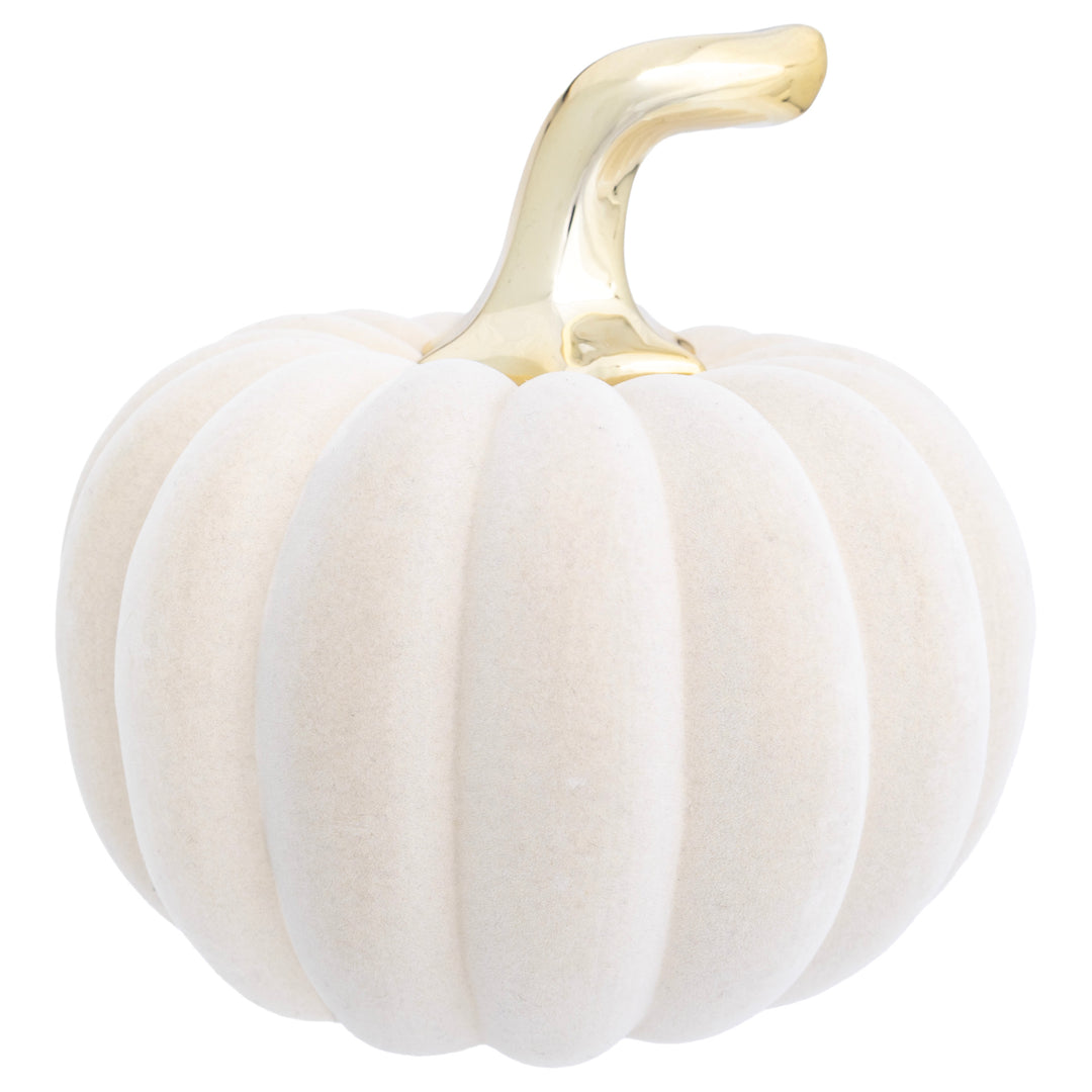 Cream Flocked Pumpkin