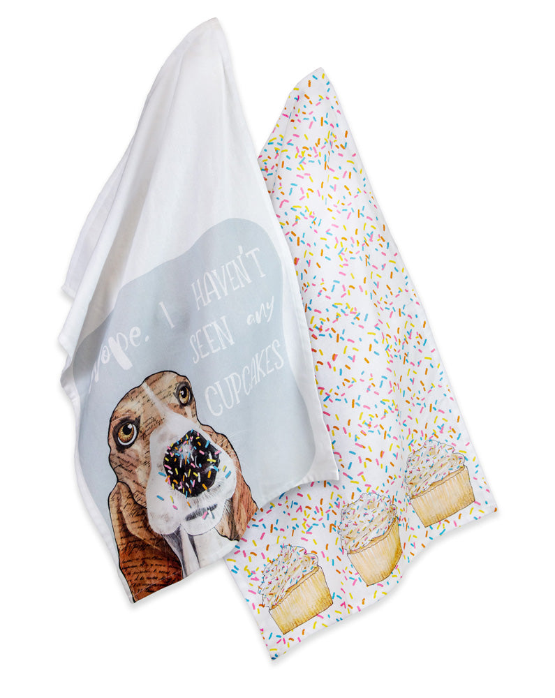 CUPCAKE DOG TEA TOWELS S/2