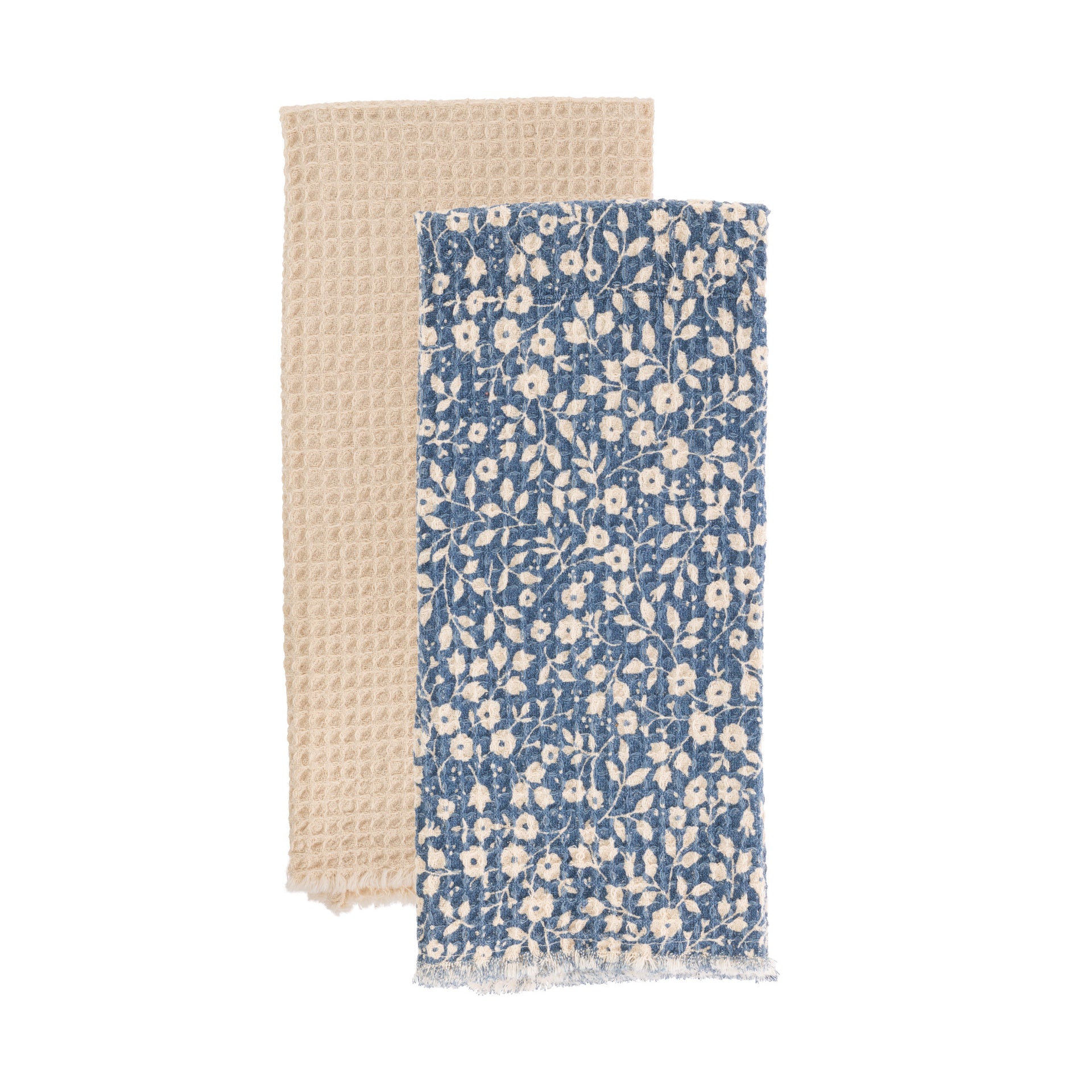 NAVY FLORAL WAFFLE TEA TOWELS S/2