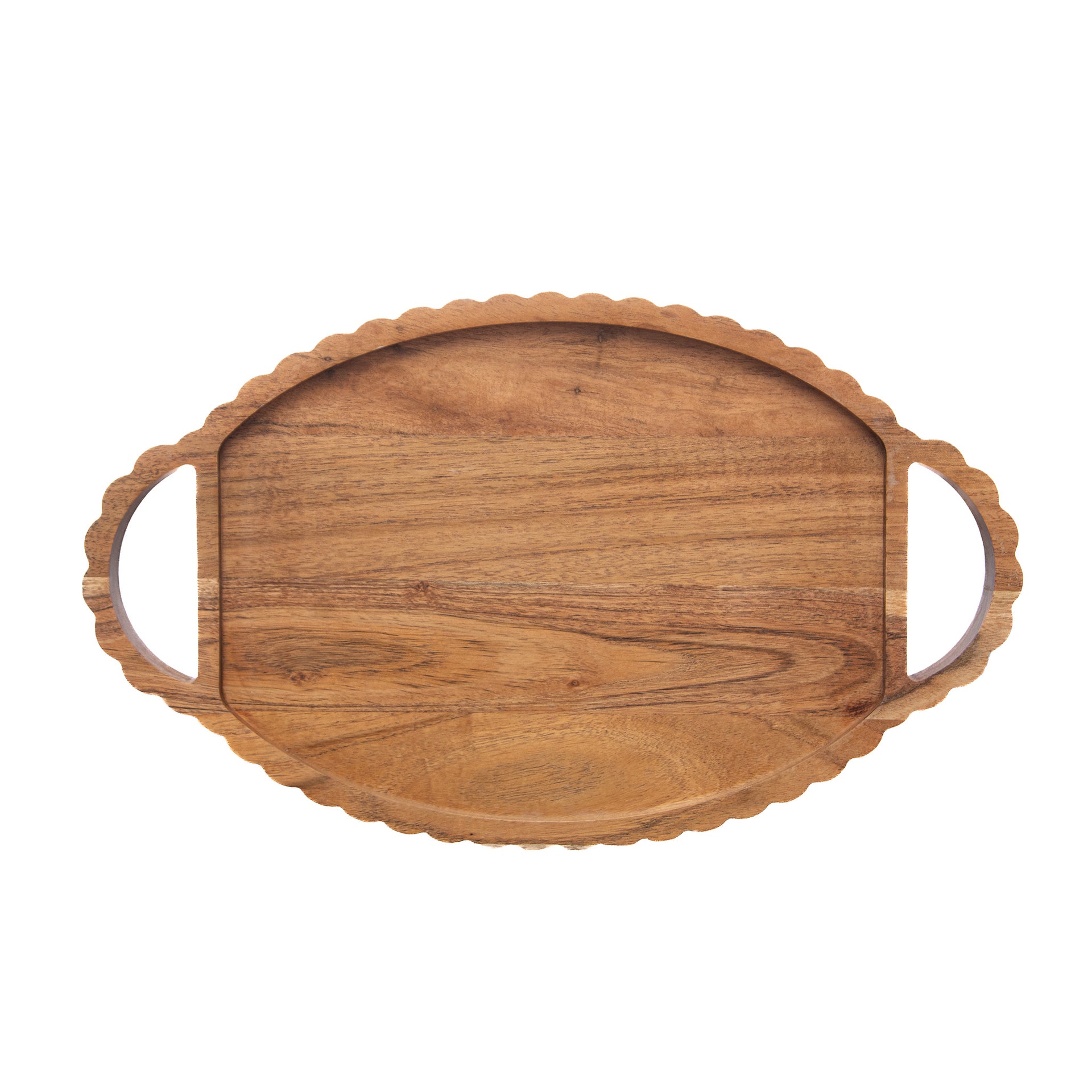 Scalloped Acacia Oval Wood Tray