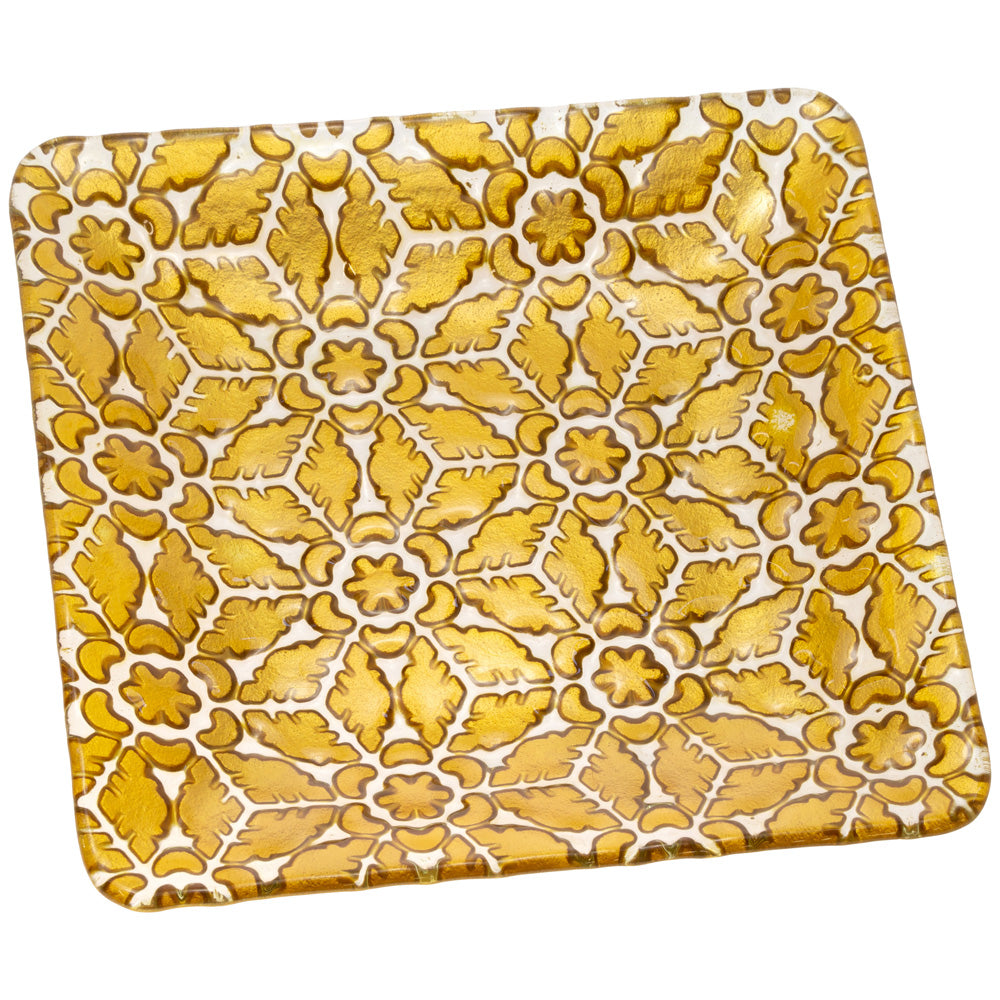 GOLD FILIGREE SQ GLASS PLATE