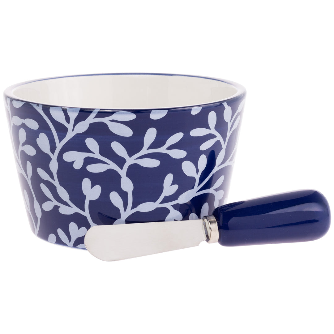 Navy Seaweed Garland Bowl and Spreader