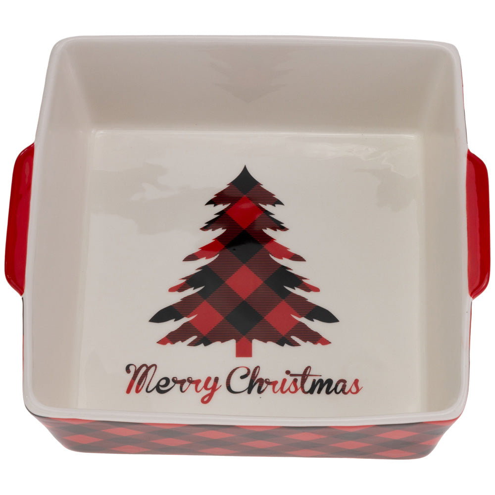 MERRY XMAS RED & BLACK CHECK DISH