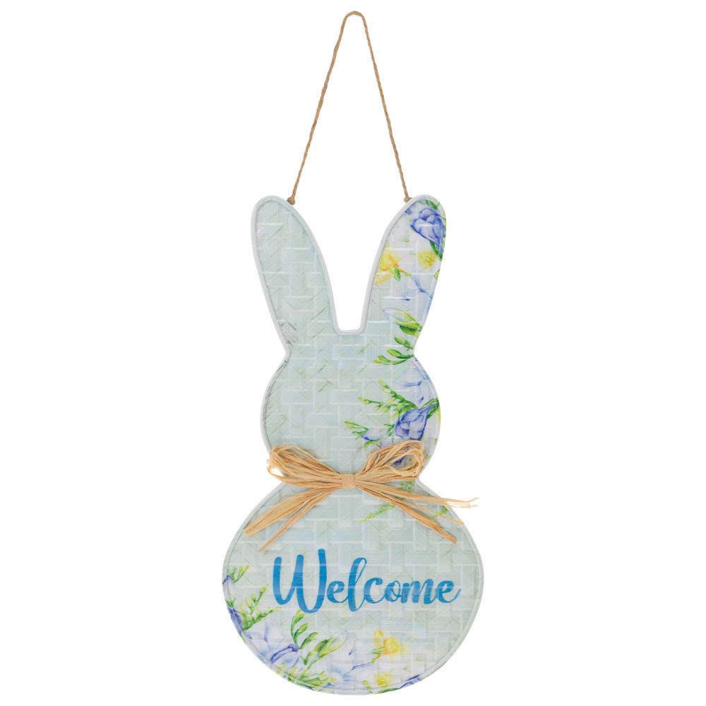 Welcome Bunny Metal Sign Blue