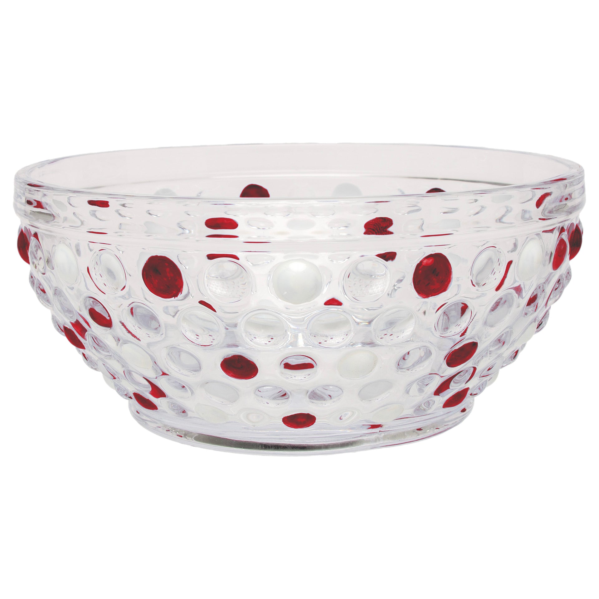 Red & White Hobnail Glass Bowl