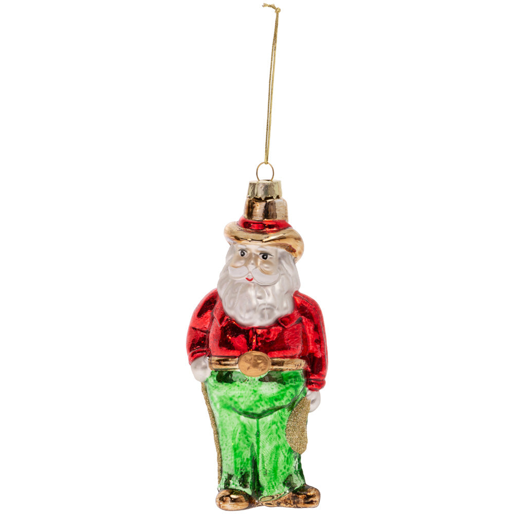 GLASS COWBOY SANTA ORNAMENT