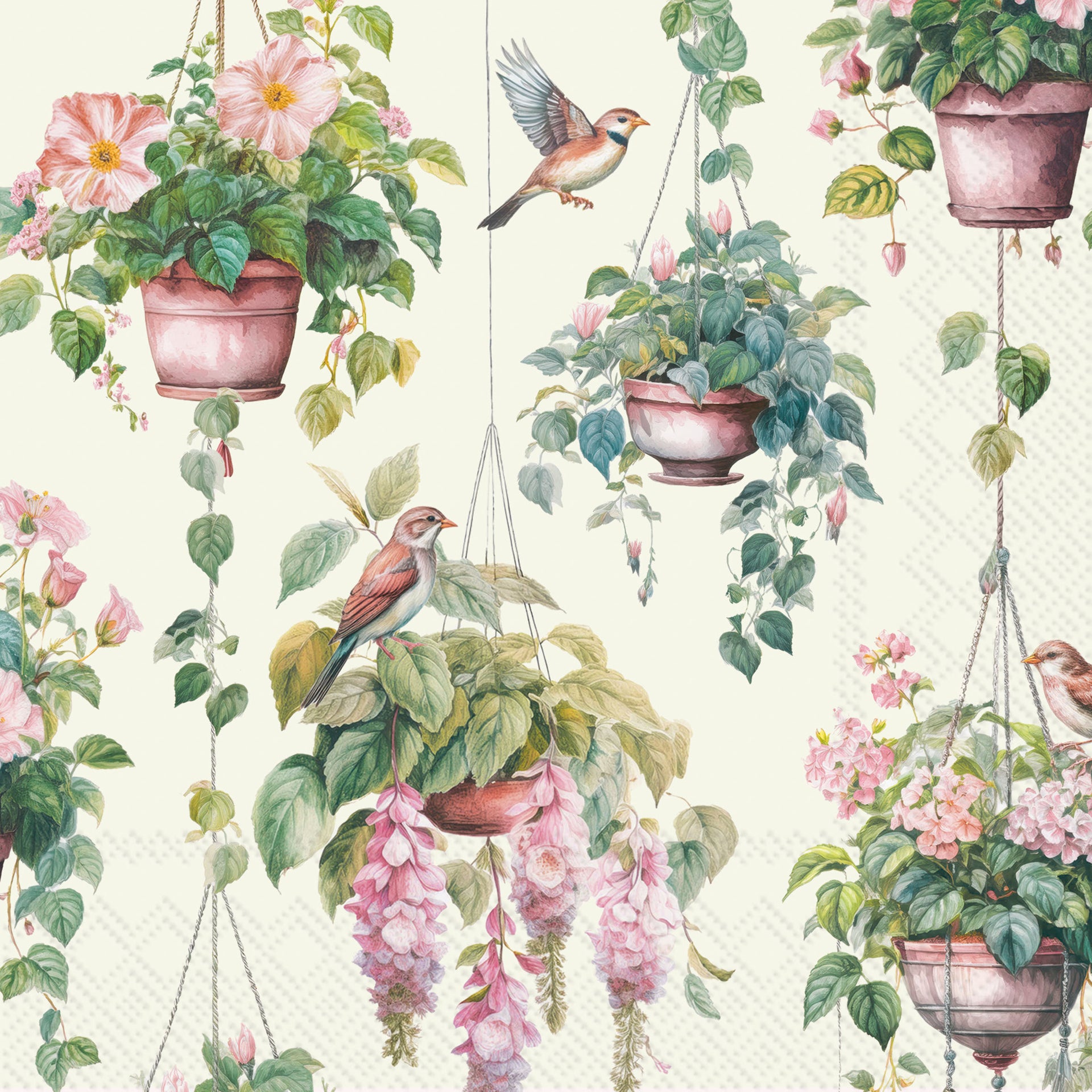 Pink Flower Basket Light Green Lunch Napkin