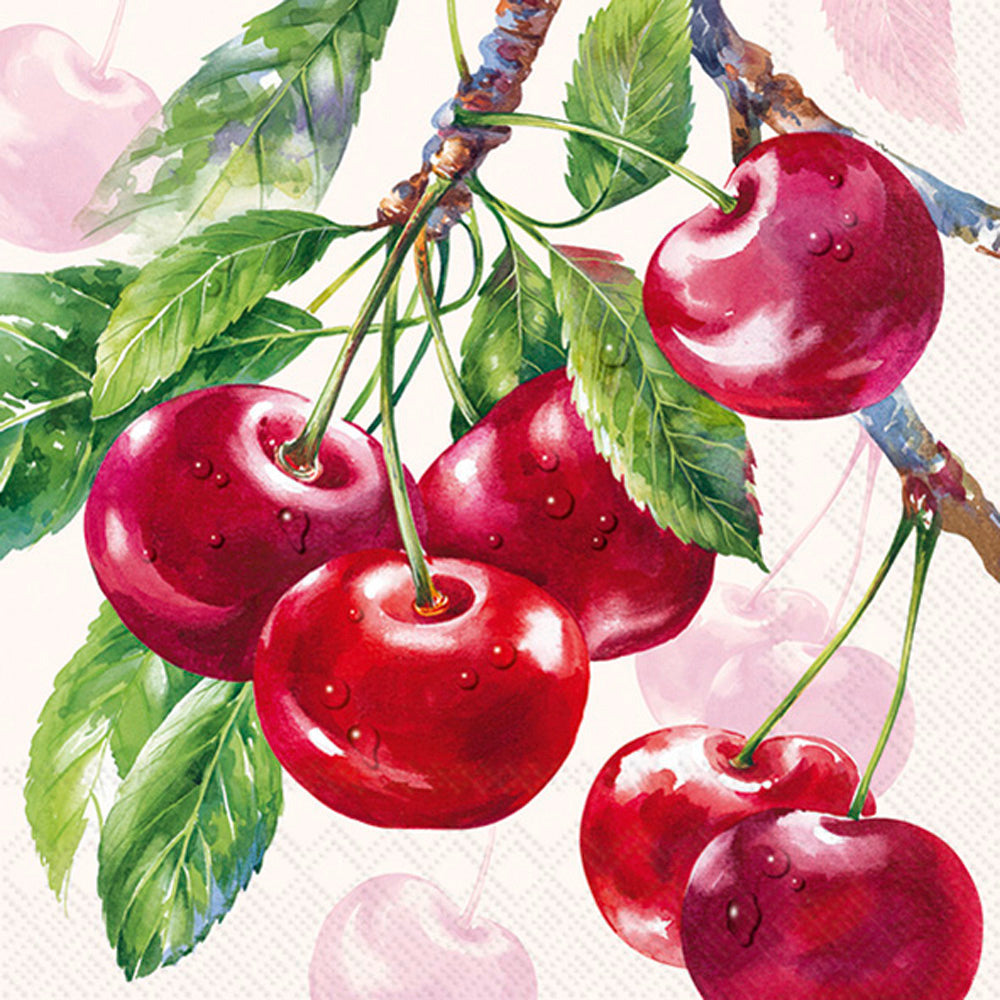 Cherry Fruits Cocktail Napkin cream