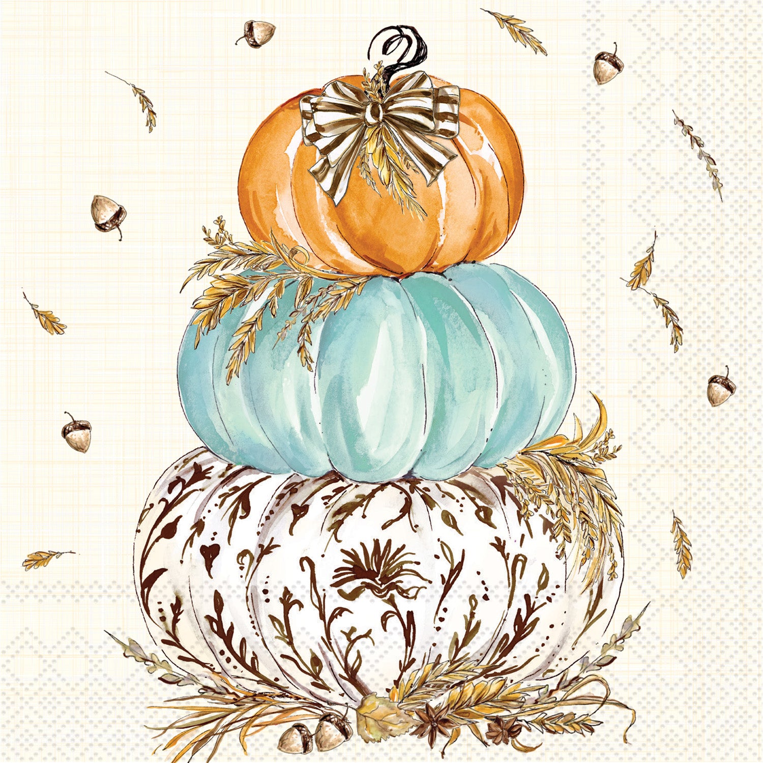 Whimsical Wheat Pumpkins Cocktail Napkin