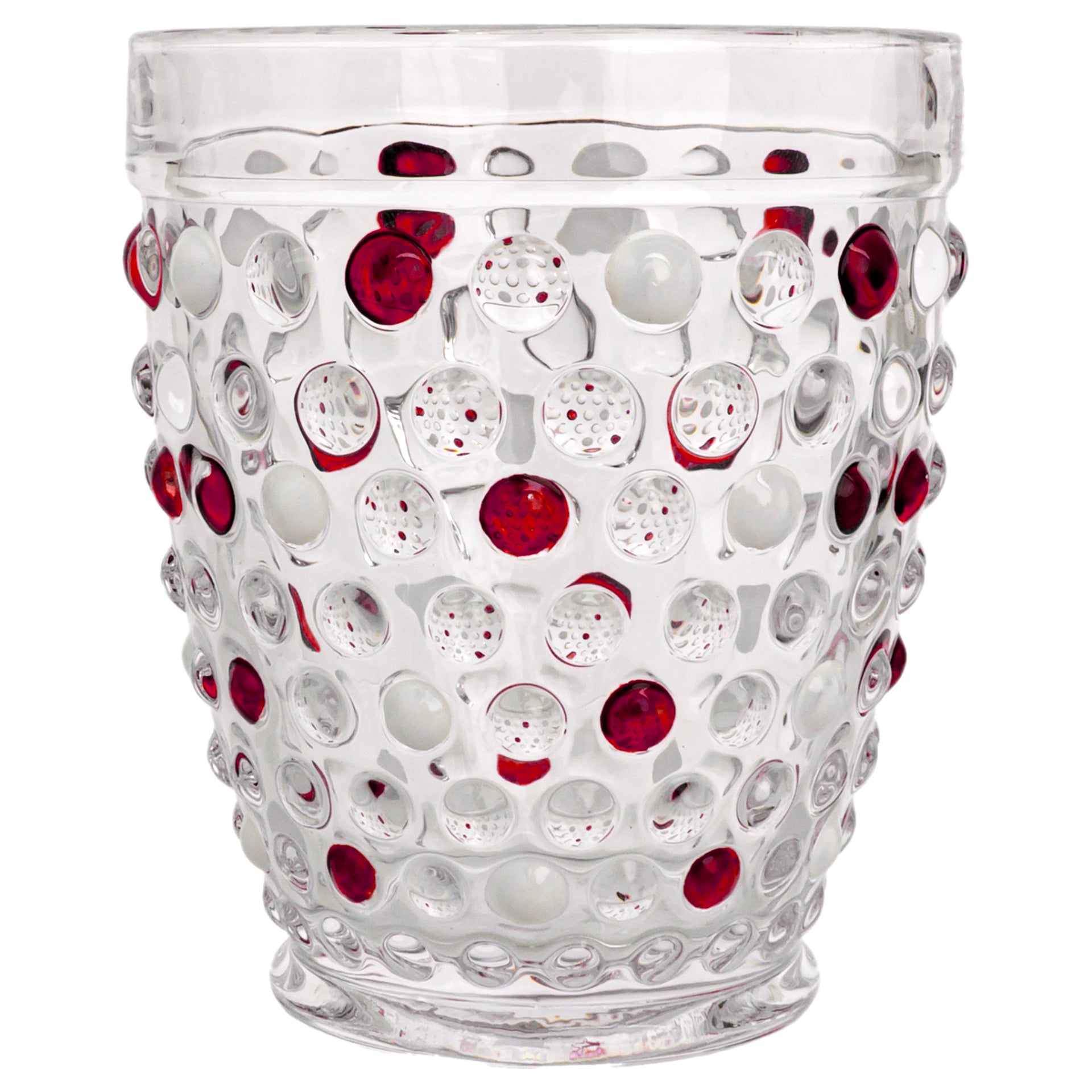 Red & White Hobnail Drinking Glass