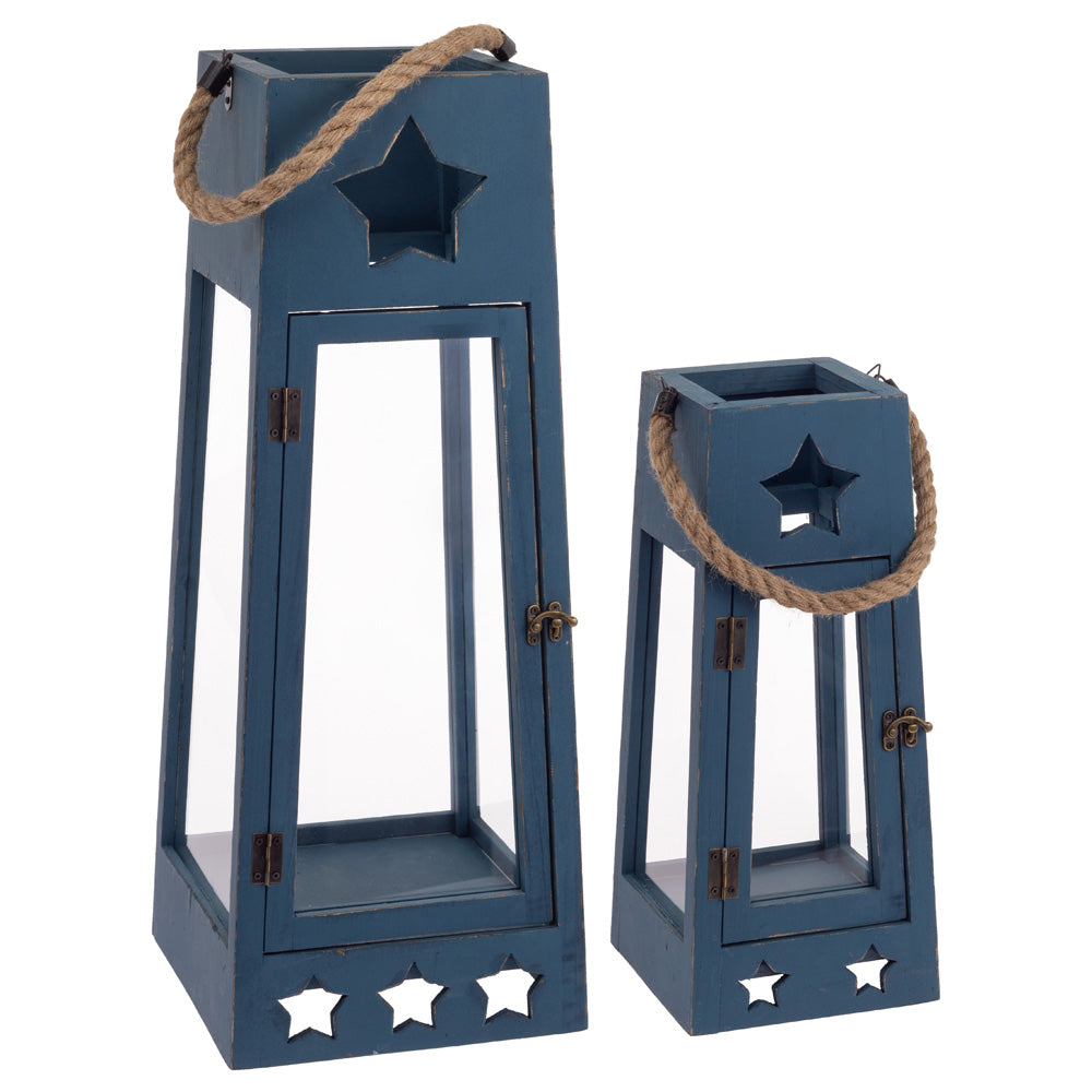 STANDOUT BLUE STAR LANTERNS S/2