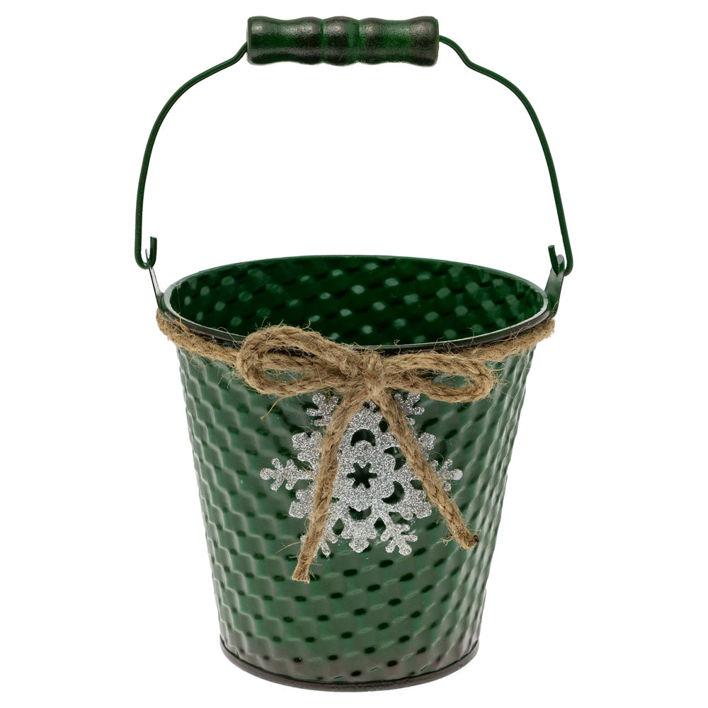 GREEN PAIL W/SILVER SNOWFLAKE