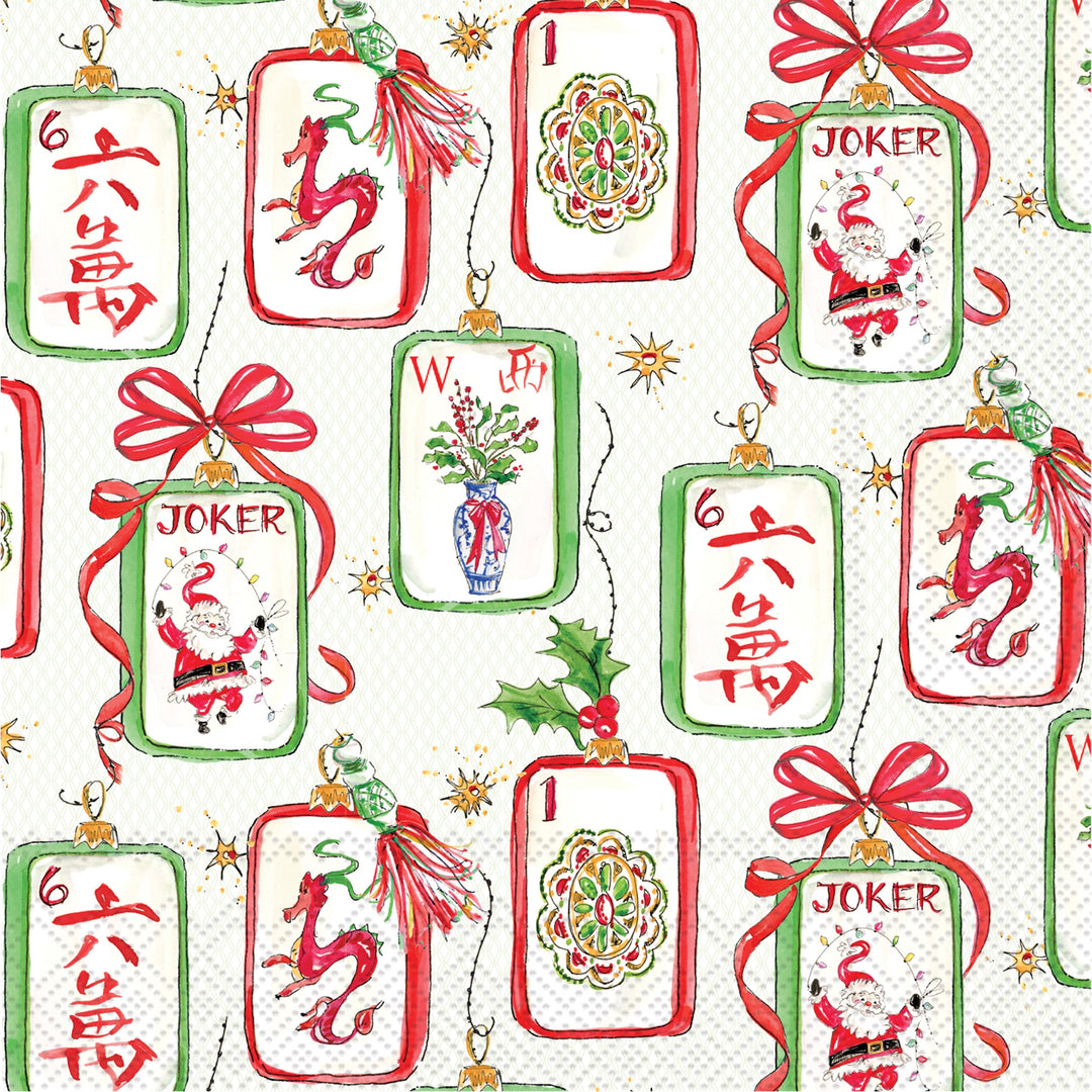 Mahjong and Santa Cocktail Napkin