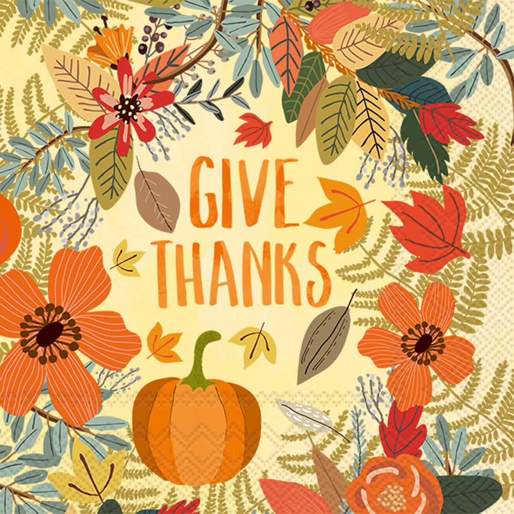 Give Thanks Floral Cocktail Napkin