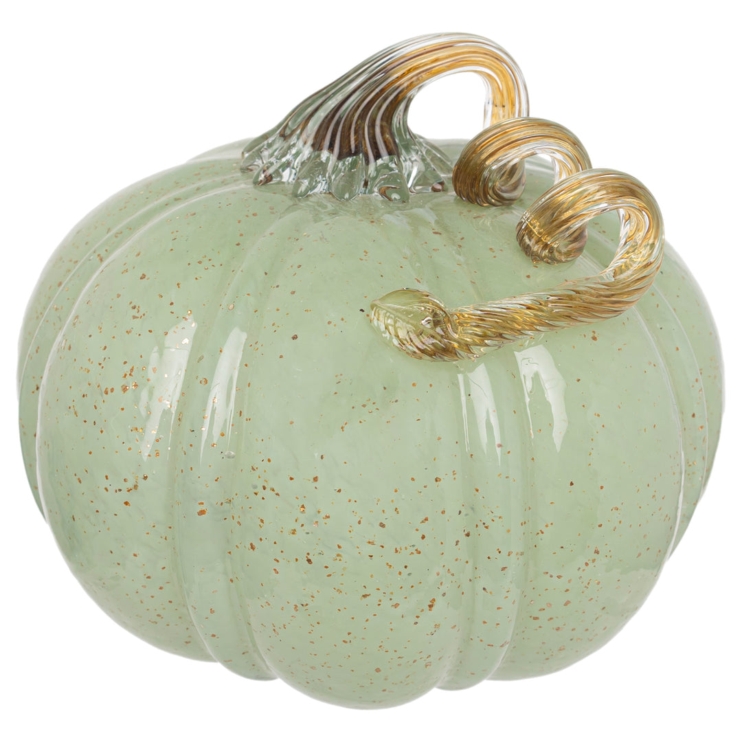 Seafoam &amp; Gold Speckled Glass Pumpkin Large