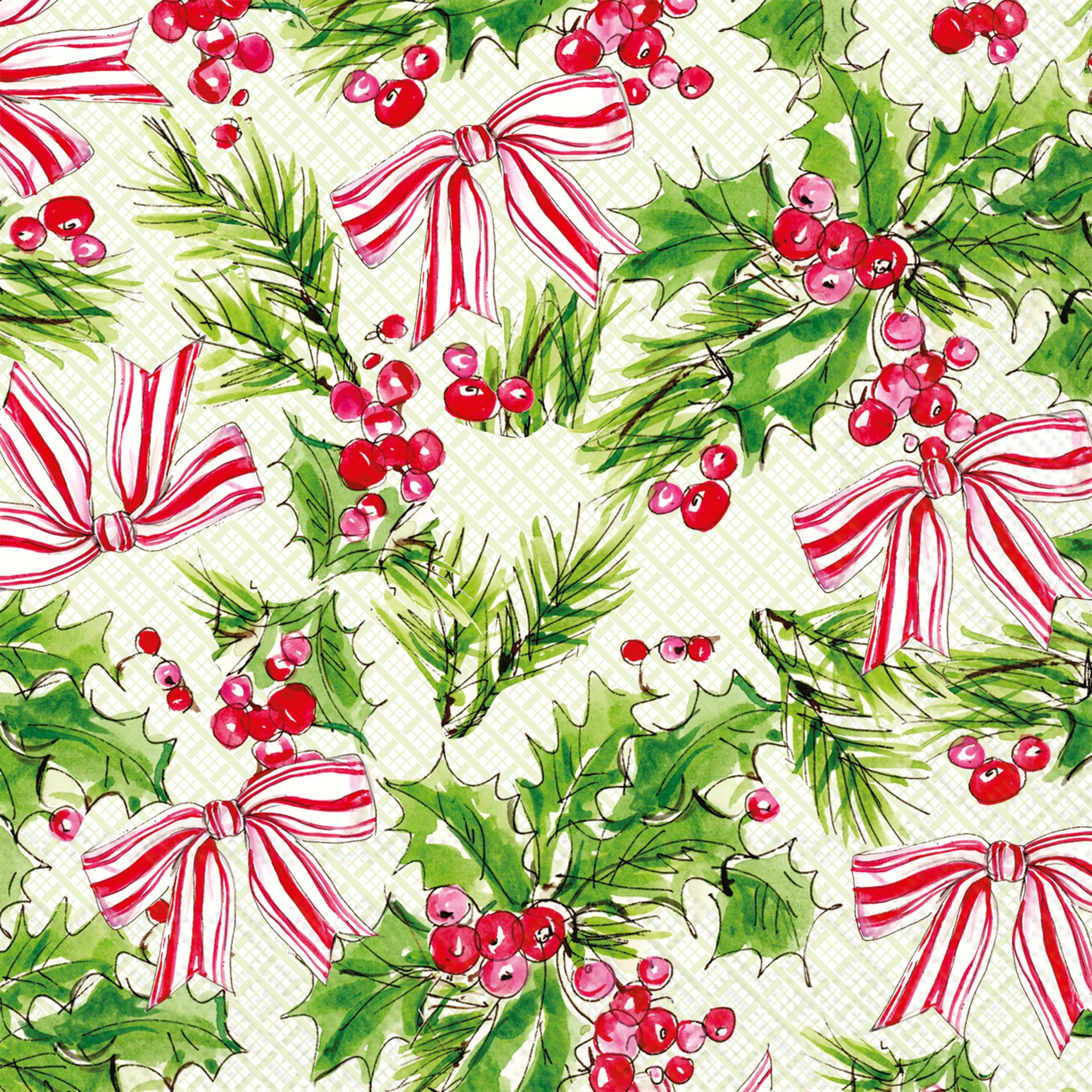 Pink Holly Bows Lunch Napkin