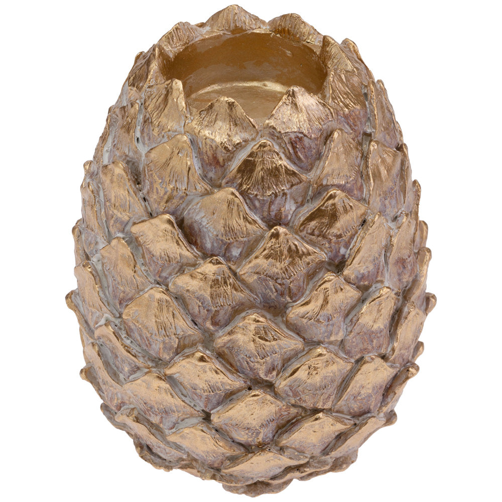 TALL GOLD WASH PINECONE TEALIGHT