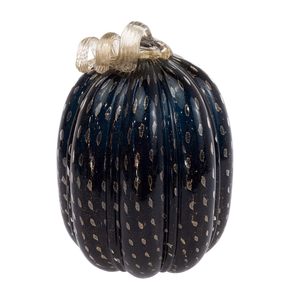 LARGE BLACK & GOLD GLASS PUMPKIN