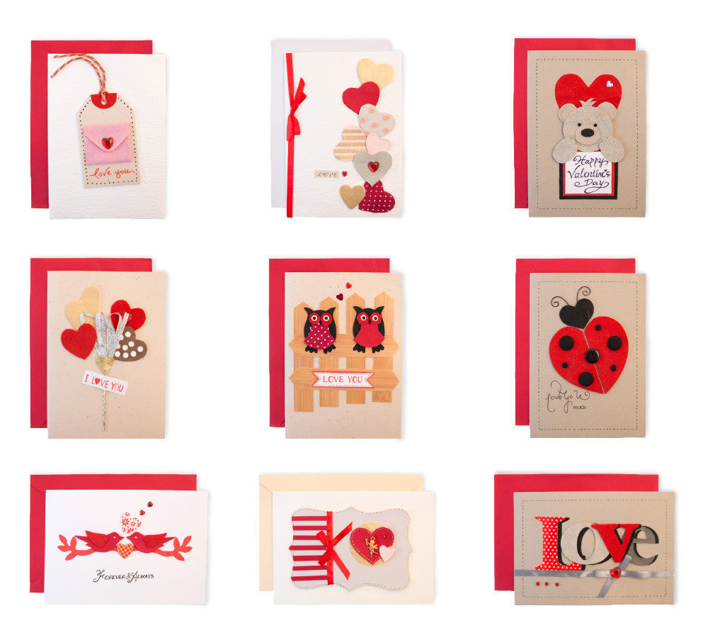 VALENTINES DAY CARD COLLECTION 6 EACH OF 9 DESIGNS - 54 TOTAL