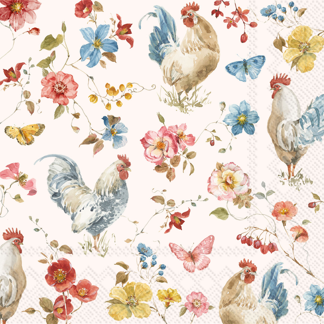 Country Rooster Cream Cocktail Napkin