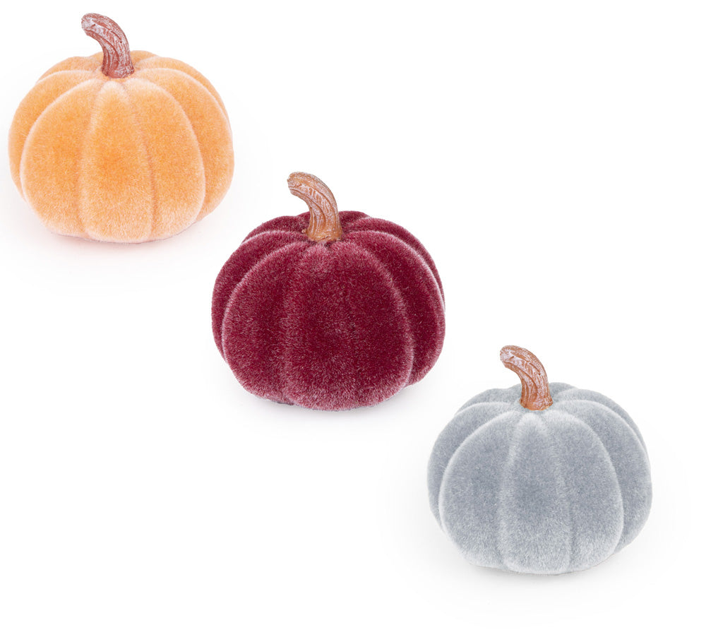 MINI VELVET PUMPKINS S/12  4 EACH COLOR