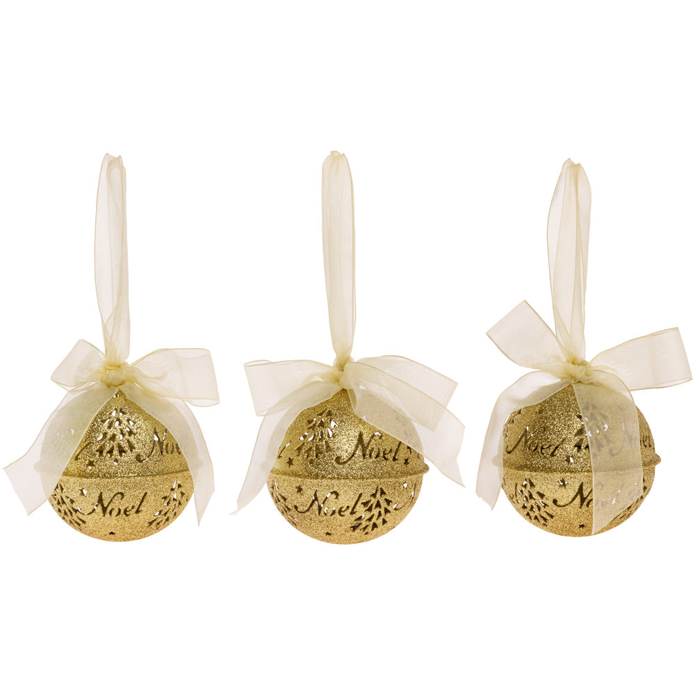 Lg Gold Glitter Bell Ornament (Set of 3) 3.25 In Bells Glitter Finish