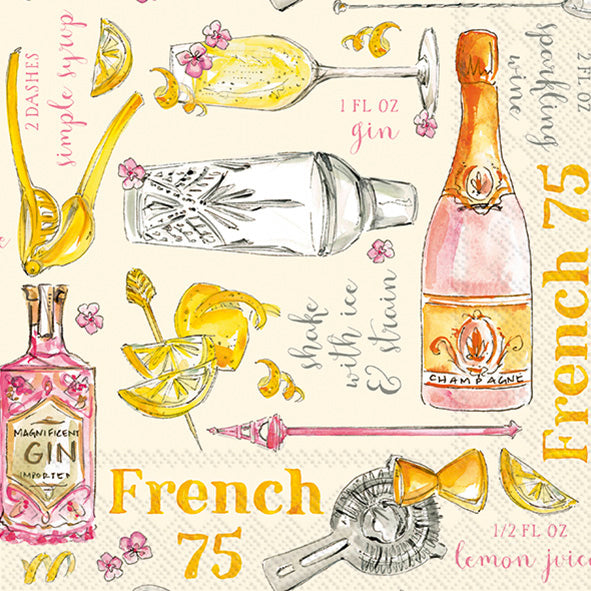 French 75 Cocktail Napkin