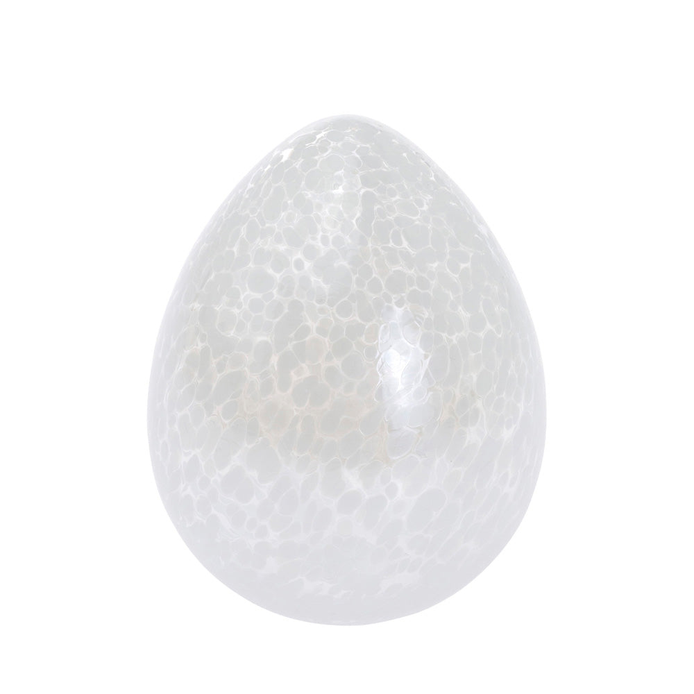 SPECKLED WHITE GLASS EGG SM