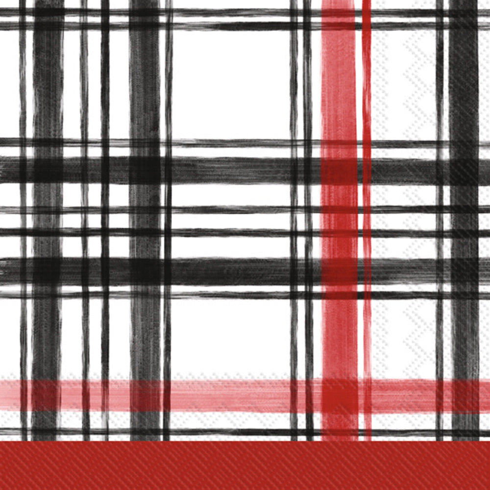 Boston Plaid Cocktail Napkin Red