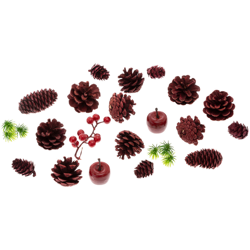 Red Pinecones Berries Scatter