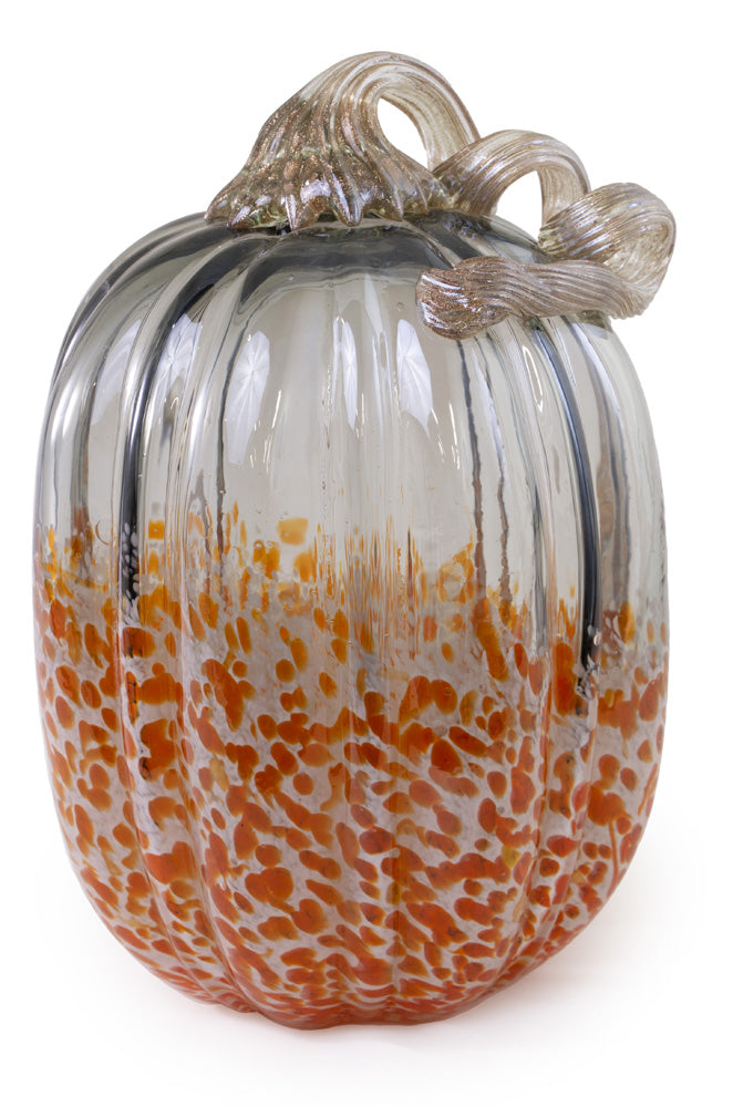 TALL GREY & ORANGE GLASS PUMPK