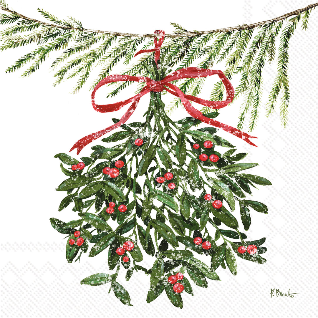 Mistletoe Swag Cream Lunch Napkin